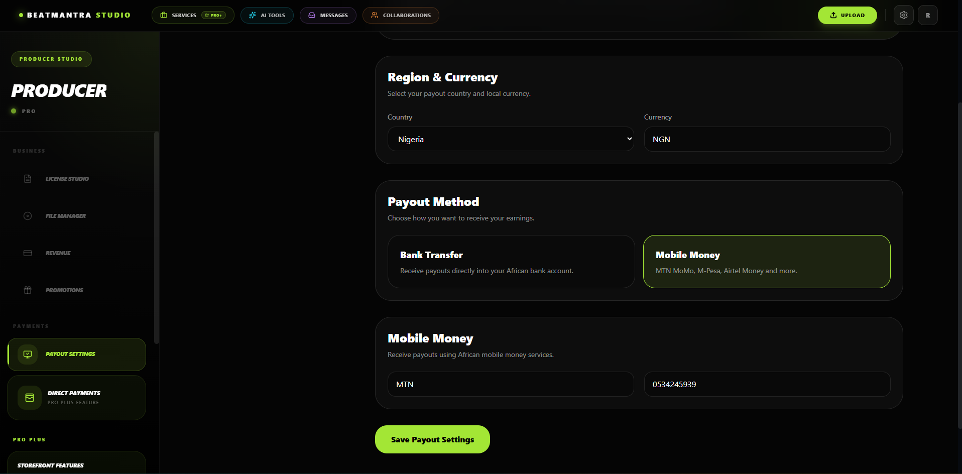 BeatMantra Payout Page